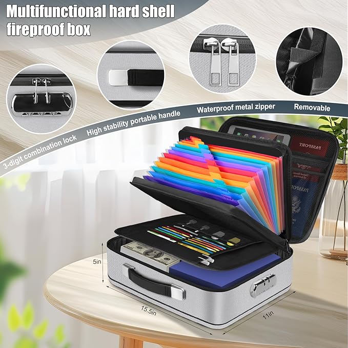 Fireproof Document Box, Hard Shell Fireproof Box, Document Organizer - Image 4