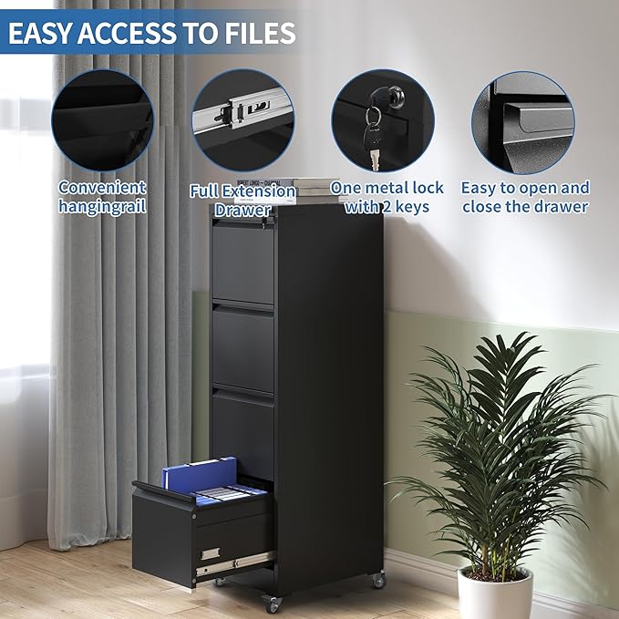 4 Drawer Mobile File Cabinet, Metal Filing Cabinet - Image 7