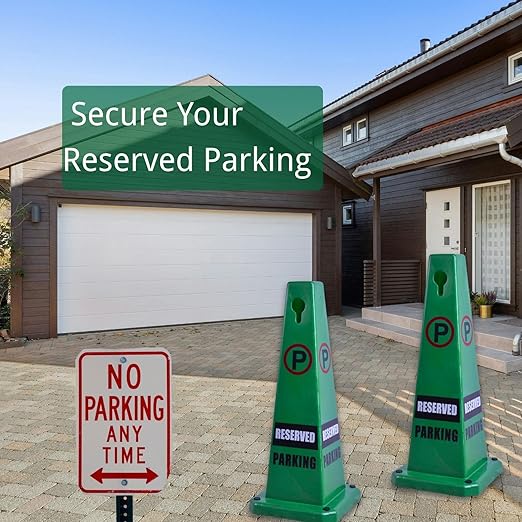 BESEA 8 Pack No Parking Cone Green Caution 4 Sided No Parking Cone Reserved - Image 3