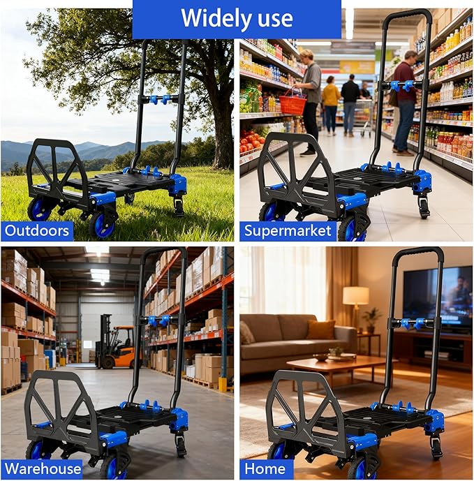 2 in 1 Hand Truck Dolly Foldable, 330LB Folding Hand Truck Heavy Duty Carrying - Image 7