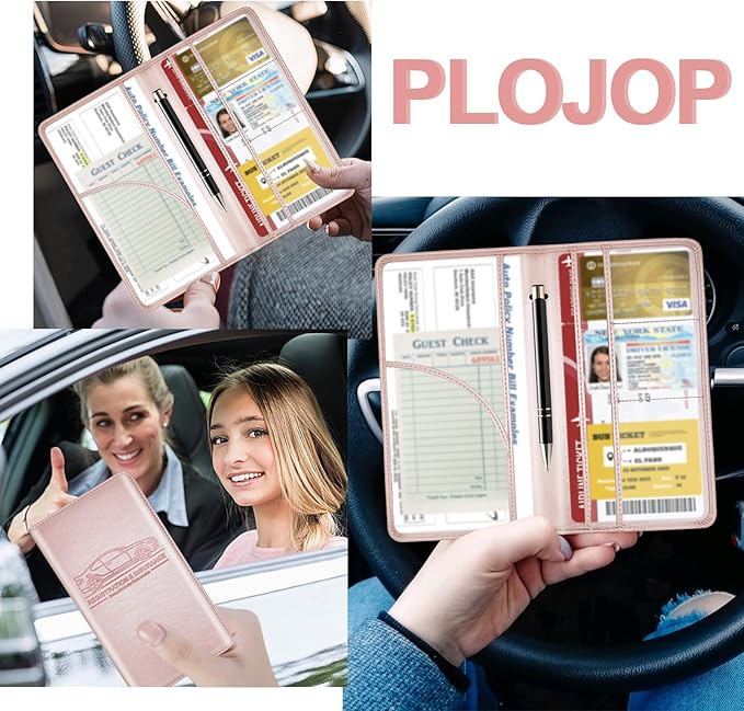 PLOJOP Car Registration and Insurance Card Holder, Leather Vehicle Insurance - Image 2