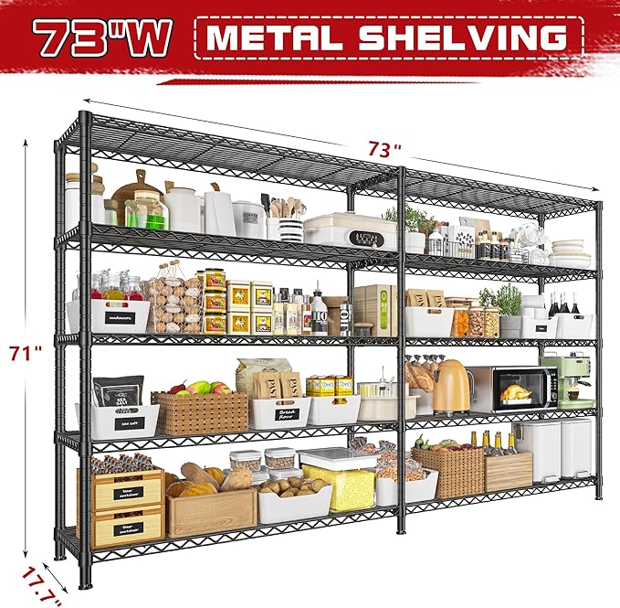 REIBII 73''W Storage Shelves Load 1650 LBS Metal Shelving 5-Tier Adjustable - Image 3