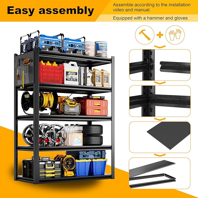 Storage Shelves with Pegboard, Metal Shelving Adjustable Shelves, Garage - Image 4