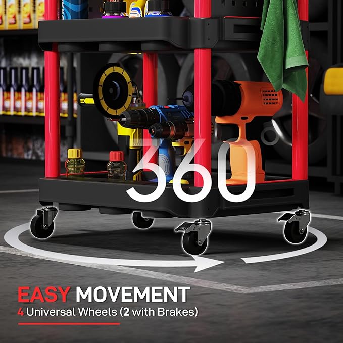 HOMCOM 3-Tier Rolling Tool Cart - Image 4
