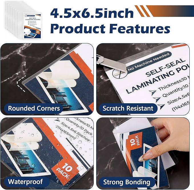 100 Pack 10 Mil 4"x6" Self Sealing Laminating Pouches Self Adhesive Lamination - Image 3