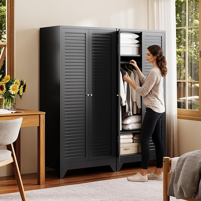 Letaya Metal Wardrobe Cabinets, Large Coat Closet Cabinet - Image 3