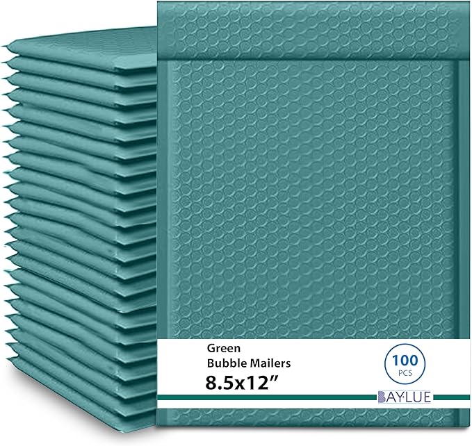Green 8.5x12 Inch Poly Bubble Mailers #2 | Self Seal Large Padded Envelopes | by BAYLUE