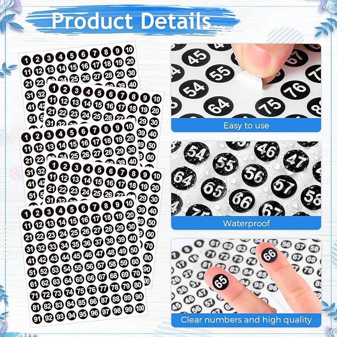 Outus 5000 Pcs 0.4 Inch 1 to 100 Number Stickers Small Number Dot Labels - Image 3
