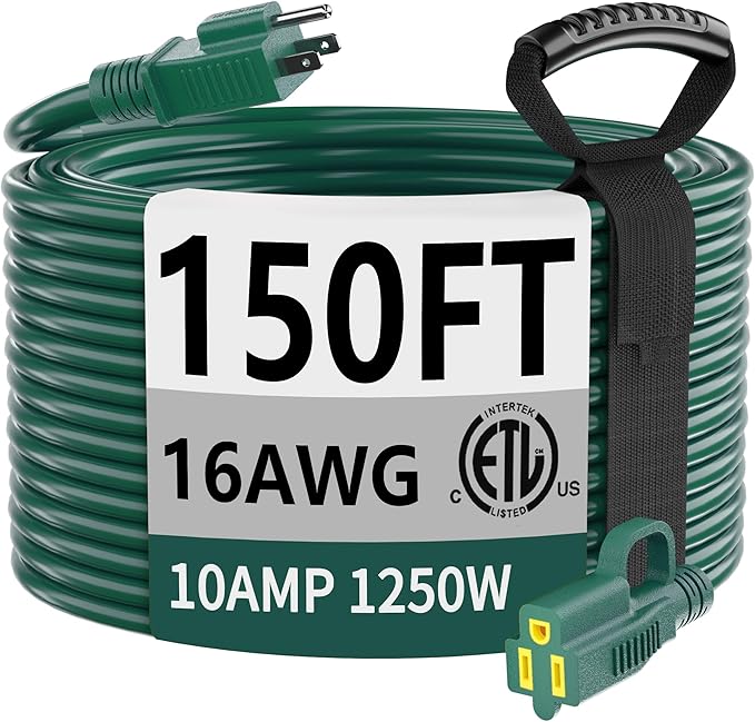 HUANCHAIN Indoor Outdoor Green Extension Cord 150 ft Waterproof, 16/3 Gauge by huanchain