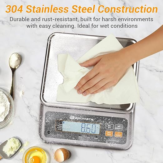 Food Scale Pound and Ounce, Rechargable, Commercial Grade, Stainless Steel - Image 2