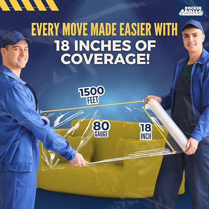 Rockin Rolls Stretch Film Wrap, 4 Rolls Heavy Duty Pallet Wrap – 18" x 1500 FT - Image 7