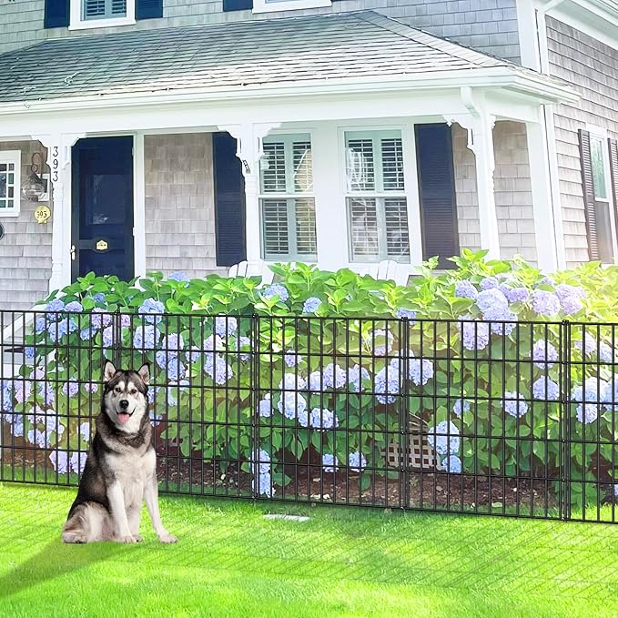 Metal Garden Fence 33.3in x 23.3ft, 10 Panels + 11 Stakes Dog Fence Border - Image 2