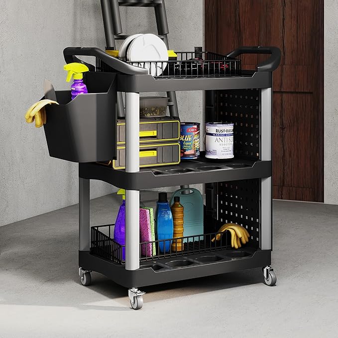 HOMCOM 3 Tier Utility Cart on Wheels, Rolling Tool Storage - Image 6