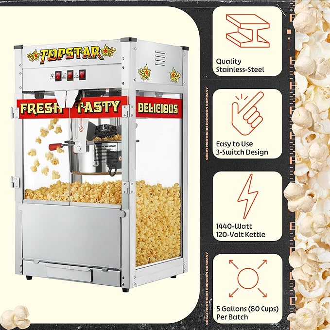 Top Star Popcorn Machine - 12oz Stainless-Steel Kettle - Image 2