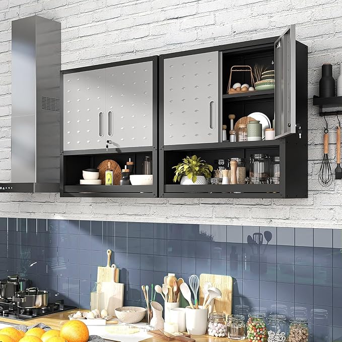 Metal Garage Wall Cabinet with Lock, Wall Mounted Metal Storage Cabinets with - Image 5