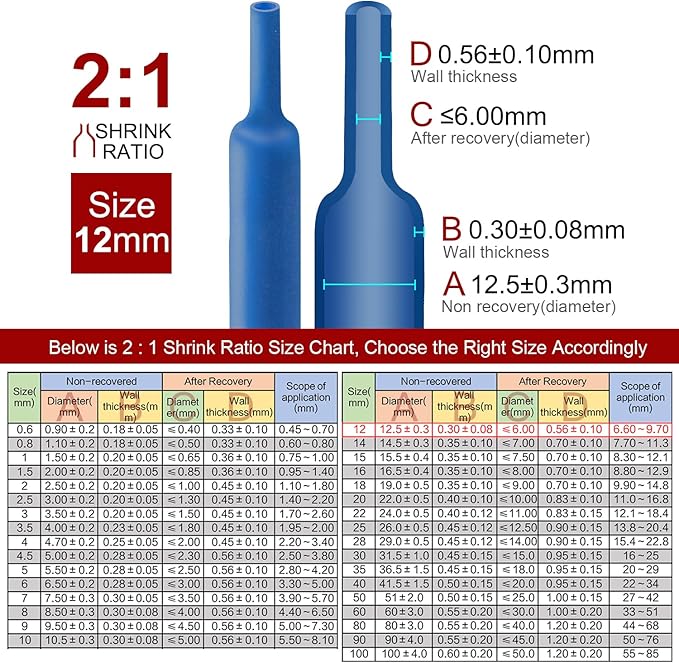 Chanzon 2:1 Ratio 1/2" Heat Shrink Tubing 3.3Ft Roll Blue Polyolefin Sleeving - Image 3