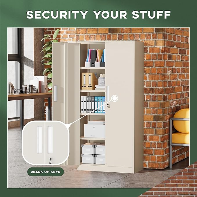 Greenvelly Metal Storage Cabinet, Lockable Steel Cabinet - Image 6
