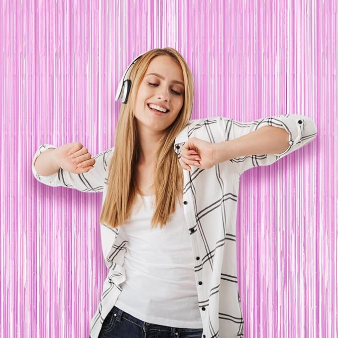 3 Pack 3.3 x 8.2 ft Pastel Purple Foil Fringe Backdrop Curtains, Tinsel - Image 6