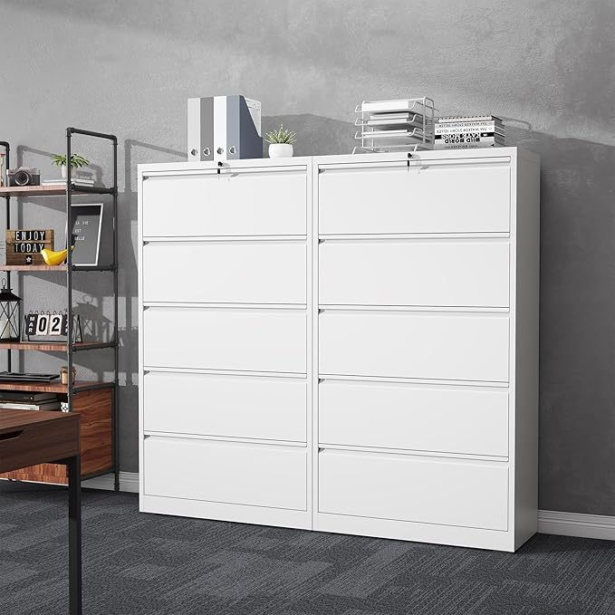 5 Drawer File Cabinet with Lock, Lateral Filing Cabinets, Metal Storage Filing - Image 8