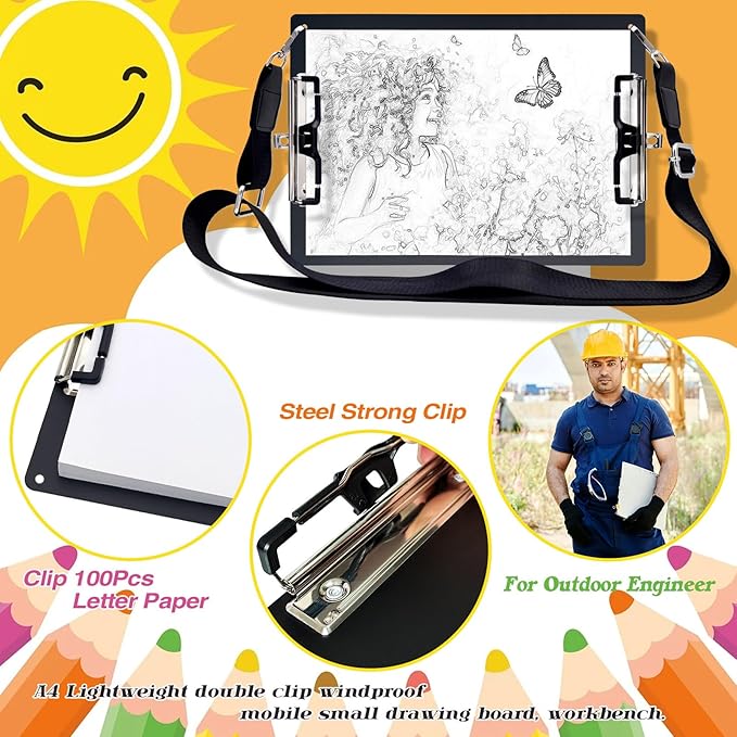 Aluminum Metal Clipboard with Detachable Adjustable Shoulder Strap A4 Double - Image 2