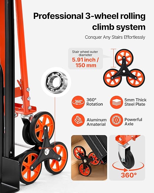 VEVOR 3 in 1 Industrial Convertible Stair Climbing Cart, 770 lbs Max Load - Image 4