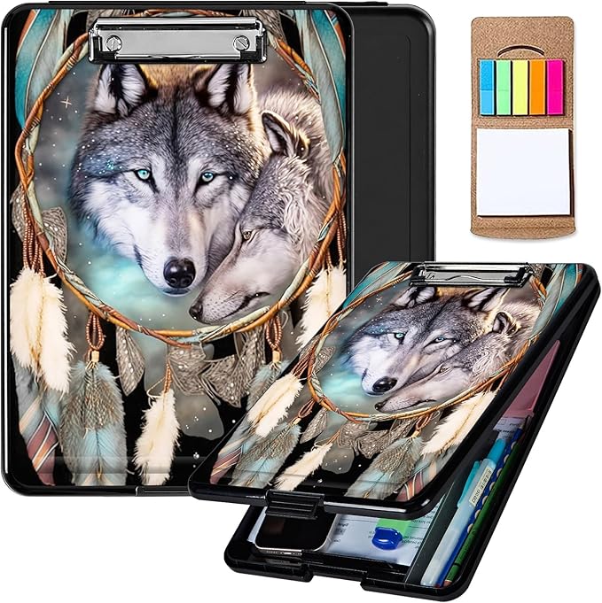 Dream Catcher Wolf Heavy Duty Foldable Plastic Storage Clipboard by Unknown