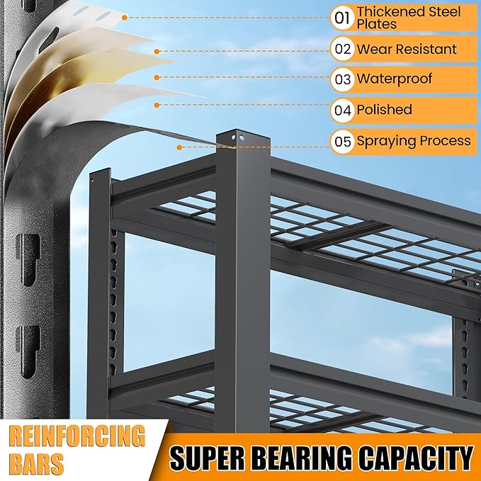 Heavy Duty Garage Shelving, Metal Storage Shelves, 5 Tier Adjustable Storage - Image 4