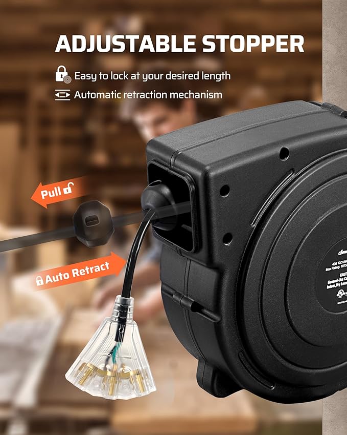 DEWENWILS Retractable Extension Cord Reel, 40 FT Heavy Duty Power Cord - Image 3