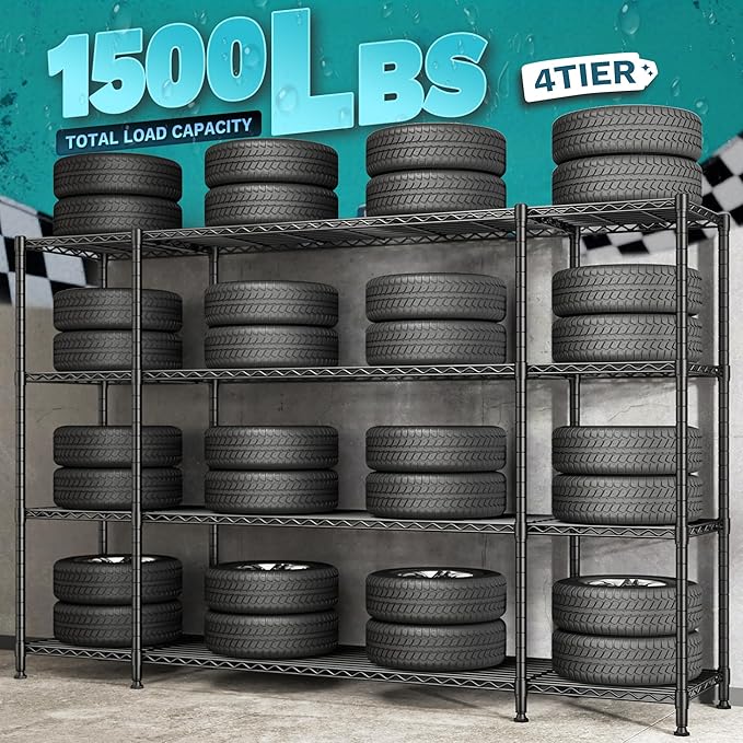 REIBII 78.4''W Wire Shelving Storage Shelves Unit Load 1500LBS, 4 Tier Metal - Image 4