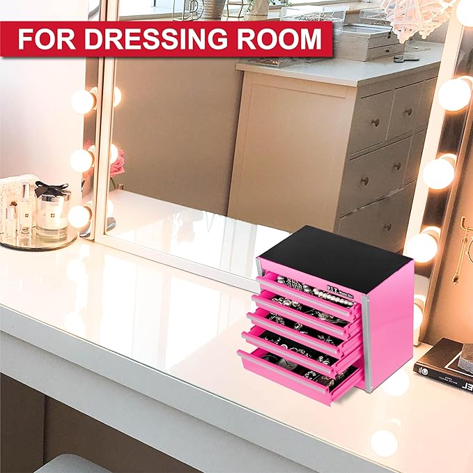 P.I.T. Mini Pink Tool Box, Portable 5-Drawer Micro Roll Cab Steel Tool Box - Image 5