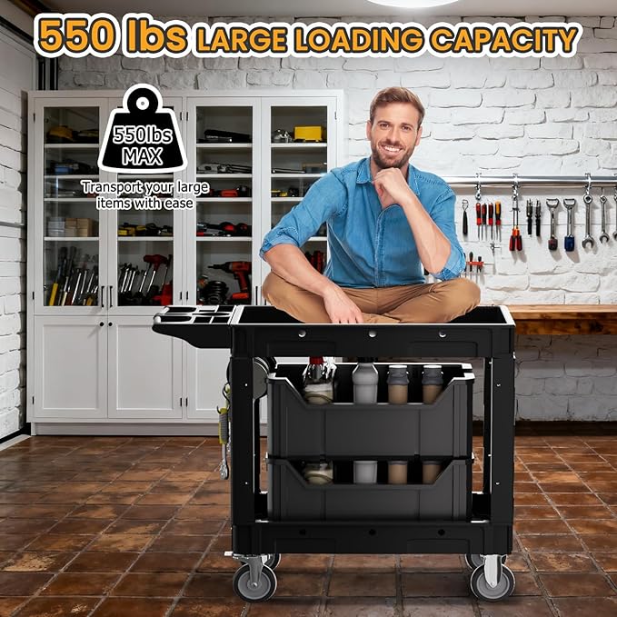 2-Tier Rolling Tool Cart, Heavy-Duty Plastic Service Cart - Image 6