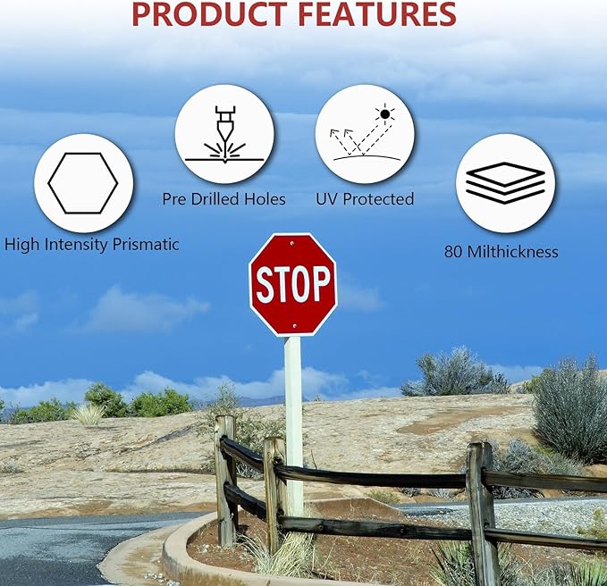 3 Pack Large Stop Signs, 30 x 30 Inches Street Road Sign, UV Protected and - Image 3
