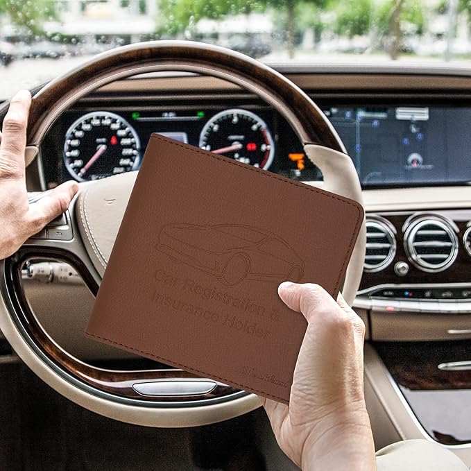 Car Insurance and Registration Holder, 5.5 x 5 Inch PU Leather Vehicle Glove - Image 6
