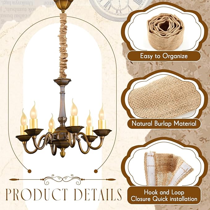 2 Pack 6 ft Fabric Cord Cover Chandelier Chain Sleeve Natural Jute - Image 4