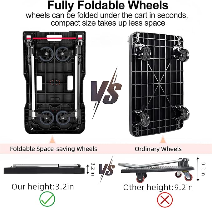 Folding Hand Truck, 330 Lbs Heavy Duty Luggage Cart, Portable Push cart Dolly - Image 6
