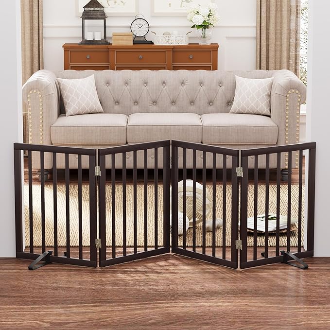 Freestanding Dog Gate Folding Brown Dog Gates - Image 2