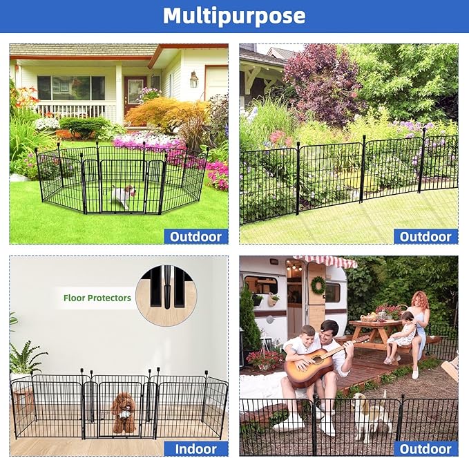ADAVIN 24 in Garden Fence with Gate, 8 Panels Total 19.7 Ft, Heavy Duty Iron - Image 5