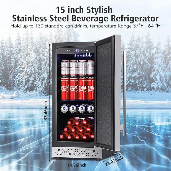 Tylza Beverage Refrigerator 15 Inch Wide, Mini Fridge Stainless Steel Under - Image 6