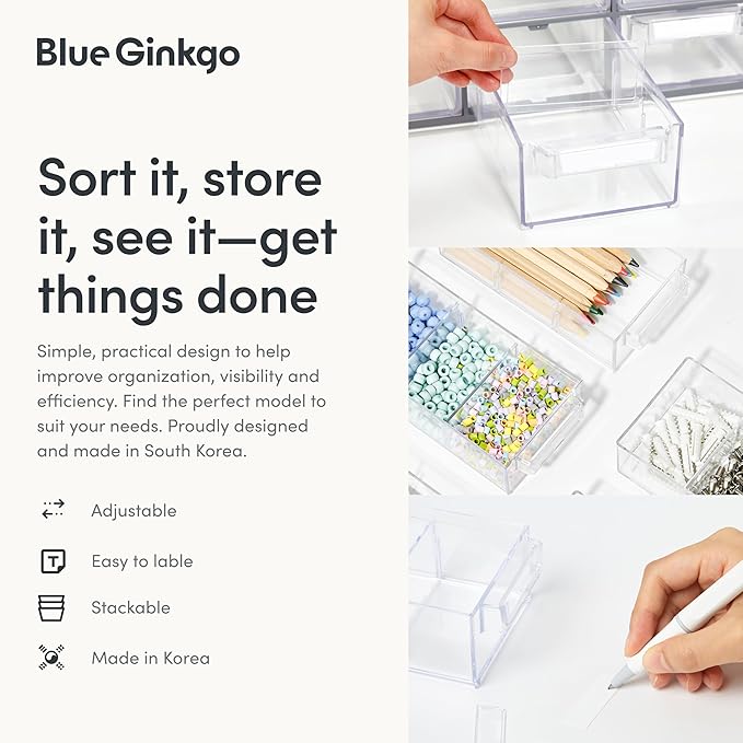 Blue Ginkgo Small 20-Drawer Cabinet – Stackable Clear Organizer - Image 6
