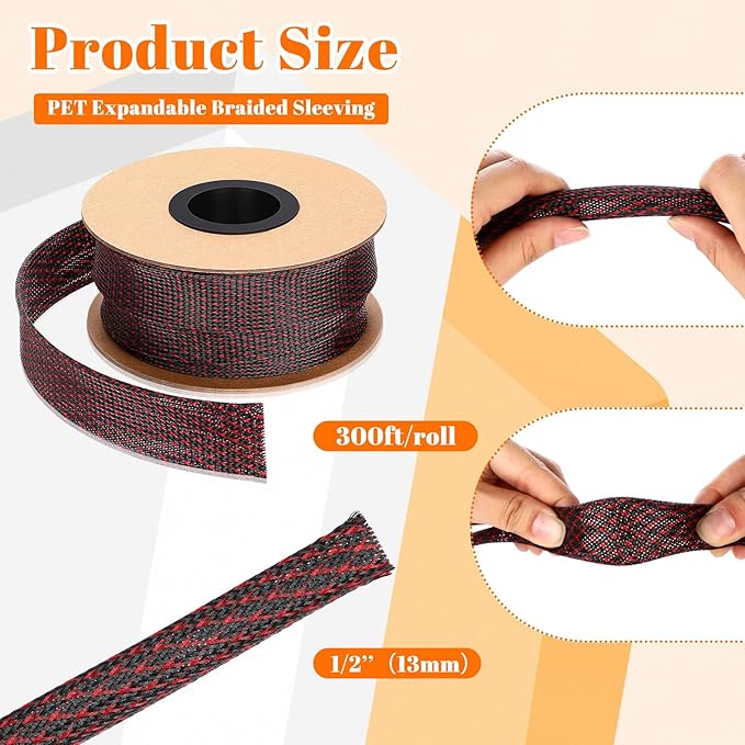 Pangda 300 Feet 1/2 Inch Wire Loom PET Expandable Braided Sleeving Braided - Image 3