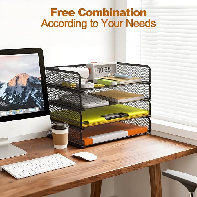 YINGHUA 4-Pack Metal Mesh Stackable Paper Letter Trays Organizer - Image 6