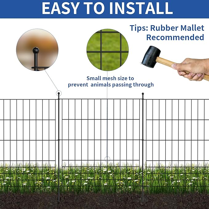 No Dig Fence Outdoor Dog Fences 10 Panels, 32in x 24.6 ft Decorative Metal - Image 3