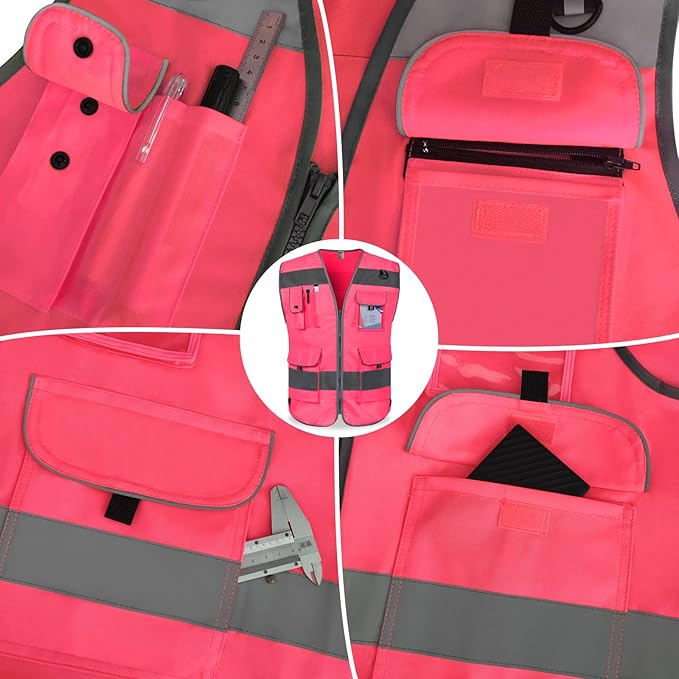 TCCFCCT High Visibility Vest 9 Pockets Hi Vis Reflective Safety Vest - Image 4