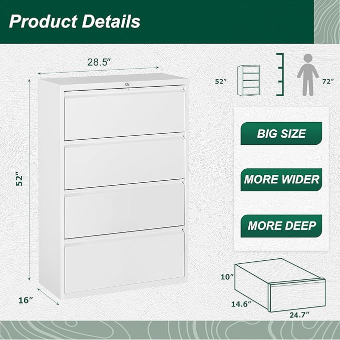 Superday Lateral File Cabinet 4 Drawer, Filing Cabinets - Image 3