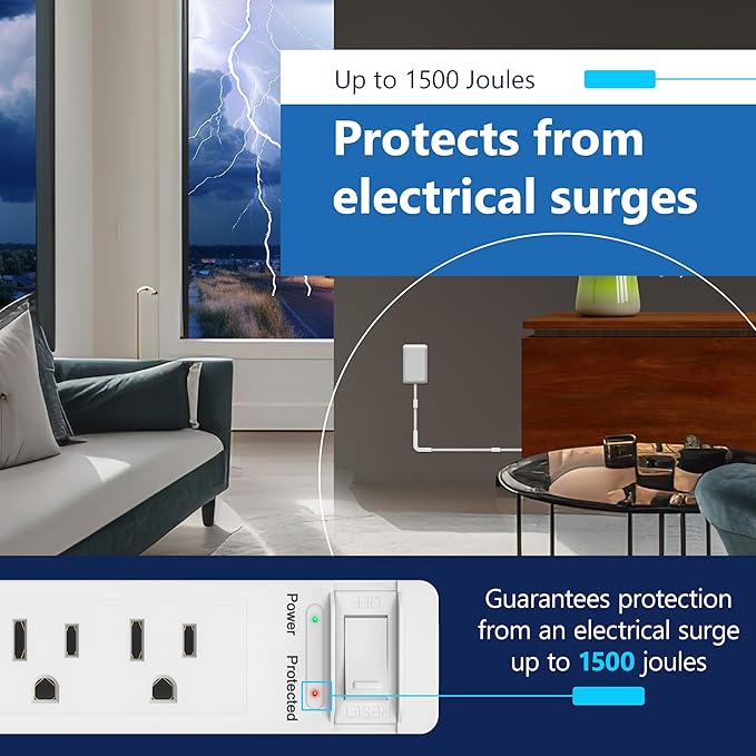 LIDER Surge Protected Outlet Extender, 4-Outlet Power Strip, 1 USB Type-A - Image 3