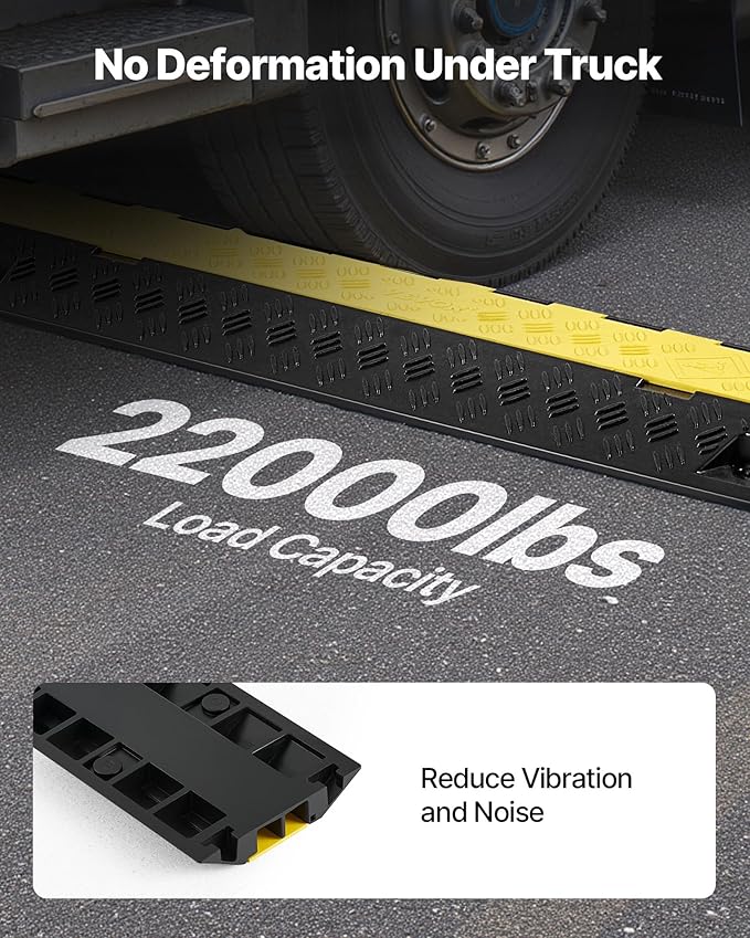 VEVOR 3 PCs Rubber Cable Protector Ramp, 2 Channel Heavy Duty TPU Floor Cord - Image 3