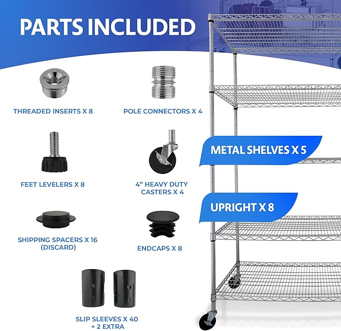 4000 LBS Heavy Duty Metal Shelving Unit – 36x18x76 NSF 5-Tier Wire Rack - Image 7