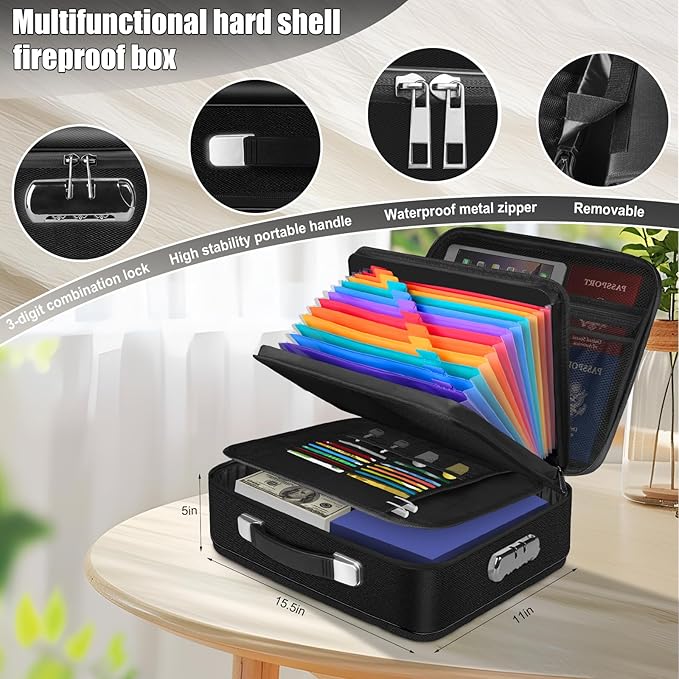Fireproof Document Box, Hard Shell Fireproof Box, Document Organizer - Image 4