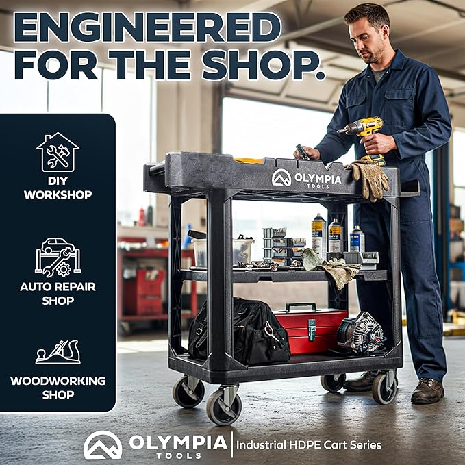 Olympia Tools Heavy Duty Utility Work Cart | 2 in 1 Convertible 3 Shelf to Flat - Image 5