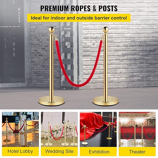 VEVOR Stanchions and Velvet Ropes 4Pcs, Solid Base - Image 2